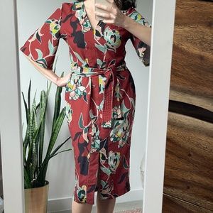 ASOS kimono-inspired floral midi dress with belt